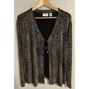 Chicos Womens Cardigan Size 3 US XL Brown Paisley Stretch Slinky Knit Artsy